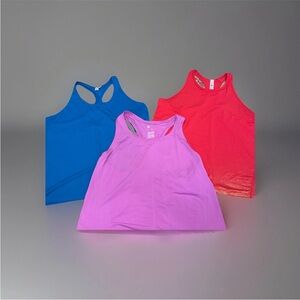 Lot Of Three All In Motion Racerback Tanks Bundle Pink Blue Coral Gold L/XL